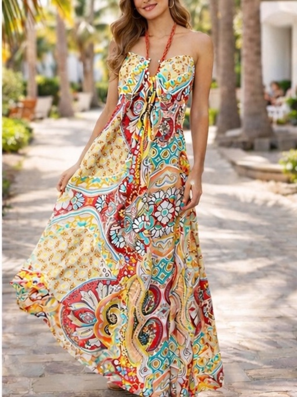 Boho Paisley Halter Maxi Dress Size Small